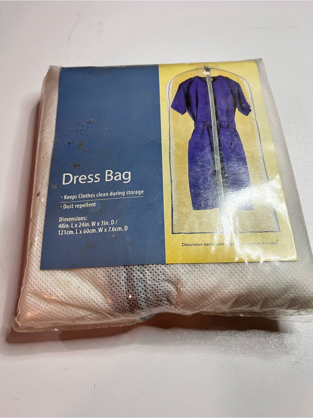 Mainstays White Dress Bag with Blue and Yellow Label